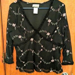 Fashion Bug Embroidered Black Blouse